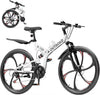 SUNCROWN 26 Inch Folding Mountain Bike, 21 Speed Full Suspension High-Carbon Steel MTB Foldable Bicycle, Dual Disc Brake Non-Slip Folding Bikes for Adults/Men/Women, Black