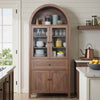 Lisonu 72" Arched Bookcase with Doors, Tall Dome Display Cabinet with Storage for Living Room or Home Office, Natural