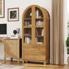 Litake 71" Tall Arched Bookshelf, Modern Bookcase with 2 Drawers, Glass Door and Adjustable Shelf, Wooden Display Cabinet, Versatile Bookshelf Kitchen Storage Pantry for Living Room, Bedroom- Natural