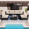 Walsunny 7 Piece Outdoor Patio Conversation Set, Rattan Sectional Sofa Set, All-Weather Outdoor Modern Sectional Furniture Wicker Couch with Glass Coffee Table,Navy Blue