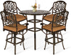 VIVIJASON 35.2" Patio Height Bar Table, All-Weather Cast Aluminum Bar Bistro Table Outdoor Patio Round Dining Table with Umbrella Hole for Balcony, Lawn, Garden, Backyard, Antique Bronze