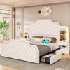 Queen Bed Frame with 2 Nighstands, Power Outlets and 4 Drawers, Upholstered Bed with Vanity Tables and Mirrors, Modern Velvet Tufted Platform Bed with Headboard & Footboard, Black