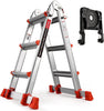 HBTower Ladder, A Frame 4 Step Extension Ladder, 14 Ft Multi Position Ladder with Removable Tool Tray and Stabilizer Bar, 330 lbs Capacity Telescoping Ladder for Household and Outdoor Work