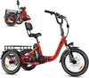 Addmotor Folding Electric Trike, 90MI Electric Tricycle for Adults, 750W 48V 20Ah, CITYTRI 3 Wheel Electric Bikes, Step-Thru Etrike with Rear Speed Differential & Parking Brake, E-310 Plus Red