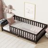 Bellemave Twin Size Floor Beds, Wood Montessori Bed with Fence Railings & Support Slats, No Box Spring Needed (Gray��