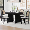 5-Piece Extendable Dining Table Set for 4 People, Solid Wood Kitchen Table Set with 4 Upholstered Chairs and Rattan Backrests for Dining Room and Kitchen, Natural