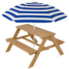 Best Choice Products Kids Wooden Picnic Table, Outdoor Activity Table w/ Adjustable Umbrella, Seats - Golden Brown/Aqua