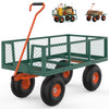 Heavy Duty Steel Garden Cart, Garden Wagon Cart on Wheels, Outdoor Metal Yard Utility Wagon Carts  w/Adjustable Handle & Removable Sides(Convert to Flatbed)