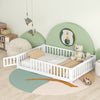 Bellemave Twin Size Floor Beds, Wood Montessori Bed with Fence Railings & Support Slats, No Box Spring Needed (Gray��