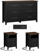 GIKPAL Dresser and Nightstand 3 Piece Set - Includes Double 6 Drawer Farmhouse Dresser, Nightstand Set of 2 with Charging Station, Vintage Bedroom Set, White