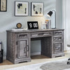 T4TREAM Farmhouse Wood 58" Executive Desk, Home Office 30" High Computer Desk with Drawers and Storage Cabinet, White