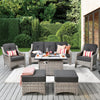 Vcatnet 6 Pieces Outdoor Patio Furniture All Weather Wicker High-Back Conversation Set with Fire Pit Table and Ottoman,Diamond Blue