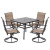 Nuu Garden 5 Piece Outdoor Patio Dining Set, Metal Patio Furniture Set 4 Textilene Swivel Chairs and 37" Square Iron Umbrella Dining Table,Black and Brown