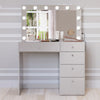 Boahaus Alana White Vanity Desk with LED Lighted Mirror, 5 Drawers, Jewelry Divider, Bluetooth Speakers, and Charging Station