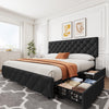 TROPOW Full Size Bed Frame,with 4 Storage Drawers and Adjustable Headboard, Linen Upholstered Platform Bed Frame, Diamond Stitched Button Tufted, No Box Spring Needed,White