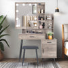 Ktaxon Vanity Set with 3 Color Lighted Mirror & Charging Station, Makeup Table with 3 Storage Shelves & Drawers, Dressing Table Makeup Desk with Stool,Retro Gray