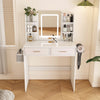 Montary Modern Mini Vanity w/Adjustable LED Mirror + Hidden Storage, Padded Stool & Dustproof Shelves (White)