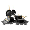 Thyme & Table 12-Piece Nonstick Signature Ribbed Cookware Set, Pots and Pans Set - Black & Gold