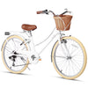 Glerc Missy 24" inch Girl Cruiser Kids Bike 6-Speed Teen Hybrid City Bicycle for Youth Ages 7 8 9 10 11 12 13 14 Years Old with Wicker Basket & Lightweight, Pink