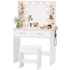 Vineego Makeup Vanity Desk with Lighted Mirror & Power Outlet, Makeup Vanity with stool,White