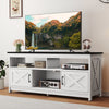 Uforic 65" Farmhouse TV Stand for 60/65 Inch TV with Power Outlet,Entertainment Center TV Console with Door, White & Brown