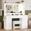 Aunfebrco White Vanity Desk Makeup Vanity Table with Mirror and Lights and Charging Station, Large Dressing Table with Storage Cabinet&6 Drawers&4 Storage Shelves for Bedroom