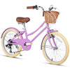 Glerc Missy 24" inch Girl Cruiser Kids Bike 6-Speed Teen Hybrid City Bicycle for Youth Ages 7 8 9 10 11 12 13 14 Years Old with Wicker Basket & Lightweight, Pink