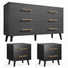 Noelse 3 Piece Bedroom Furniture Set, 6 Drawer Dresser with 2 Nightstands, Modern Wood Storage Organizer with Metal Handles for Bedroom, Living Room,Black