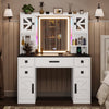 Afuhokles Large Vanity Desk with Lighted Mirror, 5 Drawers Makeup Vanity with Charging Station and Smart Mirror, White