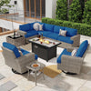 Ovios 10 Pieces Outdoor Patio Furniture Modern High-Back All-Weather Wicker Sectional Conversation Set with Propane Fire Pit Table & Swivel Chair, Dark Gray