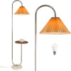 Modern Elegant with Tray Floor Lamp for Office Cafe Den Living Room Bedroom, Foot Switch and Brass/Gold Finish,Light Yellow Pleated Cloth Lampshade