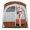 Favory Double-Room Shower Tent, Oversize Space Privacy Shelter for Camping with Floor, Portable Camping Changing Tent with Removable Rain Fly, Storage Bag for Dressing, Toilet,Brown