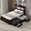 Euroco Wood Twin XL Platform Bed with Trundle and Drawers, Storage Headboard with LED Light and USB Charging for Kids, Gray