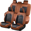 Florich Full Set Seat Covers, Waterproof Faux Leather Seat Protectors, Comfortable Auto Interior Cushions Fit for Most Cars SUV Trucks, Black&Brown