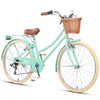 Glerc Missy 24" Girls Cruiser Bike 6-Speed Women's Hybird Bicycle for Ages 7-11 Years, Mint Green