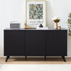 Wirrytor Sideboard Storage Cabinet with Doors and Shelves, Buffet Cabinet with Storage, Credenza Storage Cabinet for Kitchen, Wooden Fluted Cabinet, Under TV Cabinet with Storage - Black