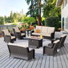 Vcatnet 8 Pieces Outdoor Patio Furniture Sectional Sofa All-weather Conversation Set with Swivel Rocking Chairs and Fire Pit Table for Garden,Poolside,Gray