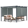 Aoodor 12 x 12 ft. Outdoor Pergola with Retractable Shade Canopy, Dark Gray Matte Aluminum Frame, 4 Pieces Roller Shade Curtain, Grape Trellis Pergola for Patio Backyard and Deck - Brown