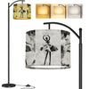 Arc Floor Lamp Basketball ball detail leather texture Tall Modern Standing Lamp LED Adjustable Linen Lampshade 3 Color Temperatures