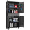 Aobabo Metal Storage Cabinet with Lock,Garage Storage Cabinet with Wheels,72In Steel Storage Cabinet for Garage Home Storage, Black Required-Assembly