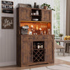 LAFGUR 72" Kitchen Storage Cabinet with Power Outlet & LED Light, Coffee Bar Cabinet with Drawers & Wine Glass Rack,Sideboard for Home,White