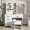 Montary Modern Mini Vanity w/Adjustable LED Mirror + Hidden Storage, Padded Stool & Dustproof Shelves (White)