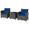 Kadyn Outdoor Seating Sets,Garden Conversation Sets,3 Pieces Outdoor Wicker Conversation Set with Tempered Glass Tabletop-Navy