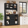Homfa 71'' Pantry Hutch with Cabinet & Drawers for Kitchen, Glass Doors Storage Cabinet with Adjustable Shelves for Dining Room, Black