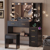 UGTOO 58.3" White Vanity Desk with Mirror, Adjustable Lighting, Power Outlet, Drawers, with Stool
