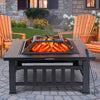 Fire Pits for Outside, 32" Wood Burning Fire Pit Tables with Screen Lid, Poker, BBQ Net, Ice Tray, Food Clip and Cover, Backyard Patio Garden Outdoor Fire Pit/Ice Pit/BBQ Fire Pit, Black