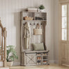 Hall Tree, Coat Rack with Shoe Bench, Entryway Furniture, Tri-Hooks, Rustic White and Honey Brown