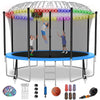 Fiziti Trampoline with Basketball Hoop & Enclosure, 2000lbs 12FT 14FT 16FT Trampoline for 6-8 Kids and Adults, Outdoor Backyard Trampoline with Light,Hose,Ladder, Socks