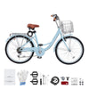 KFFKFF 24" Cruiser Bike, 7-Speed,Sky Blue Coastal Cycle with Spacious Basket and Back Stand, Reliable & Robust Leisure Bicycle with Modifiable Saddle