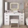 IVV Vanity Desk Set with Large LED Lighted Mirror & Power Outlet, Makeup Dressing Table with 9 Drawers and 3 Cabinets in Mirrored Doors, 47" Vanity Table with Cushioned Stool for Bedroom, Black